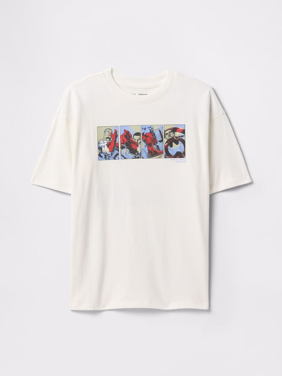 White cotton T-shirt with Captain America print_0