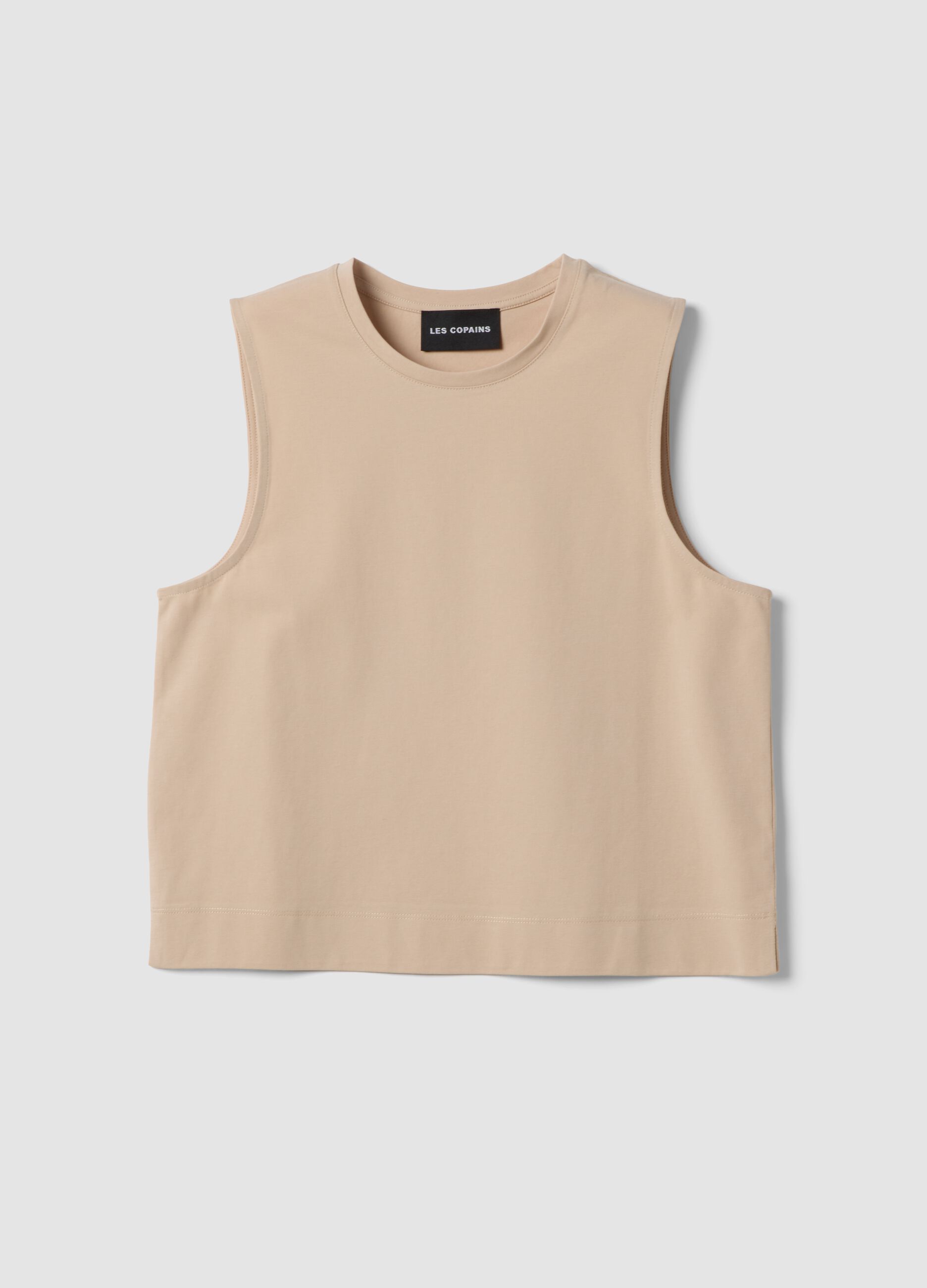 Beige cotton-blend tank top