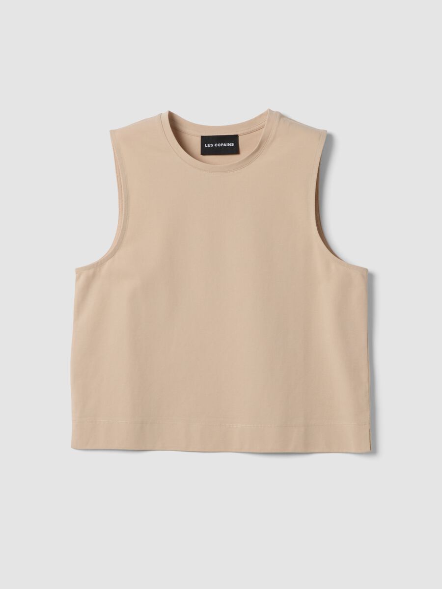 Beige cotton-blend tank top_4
