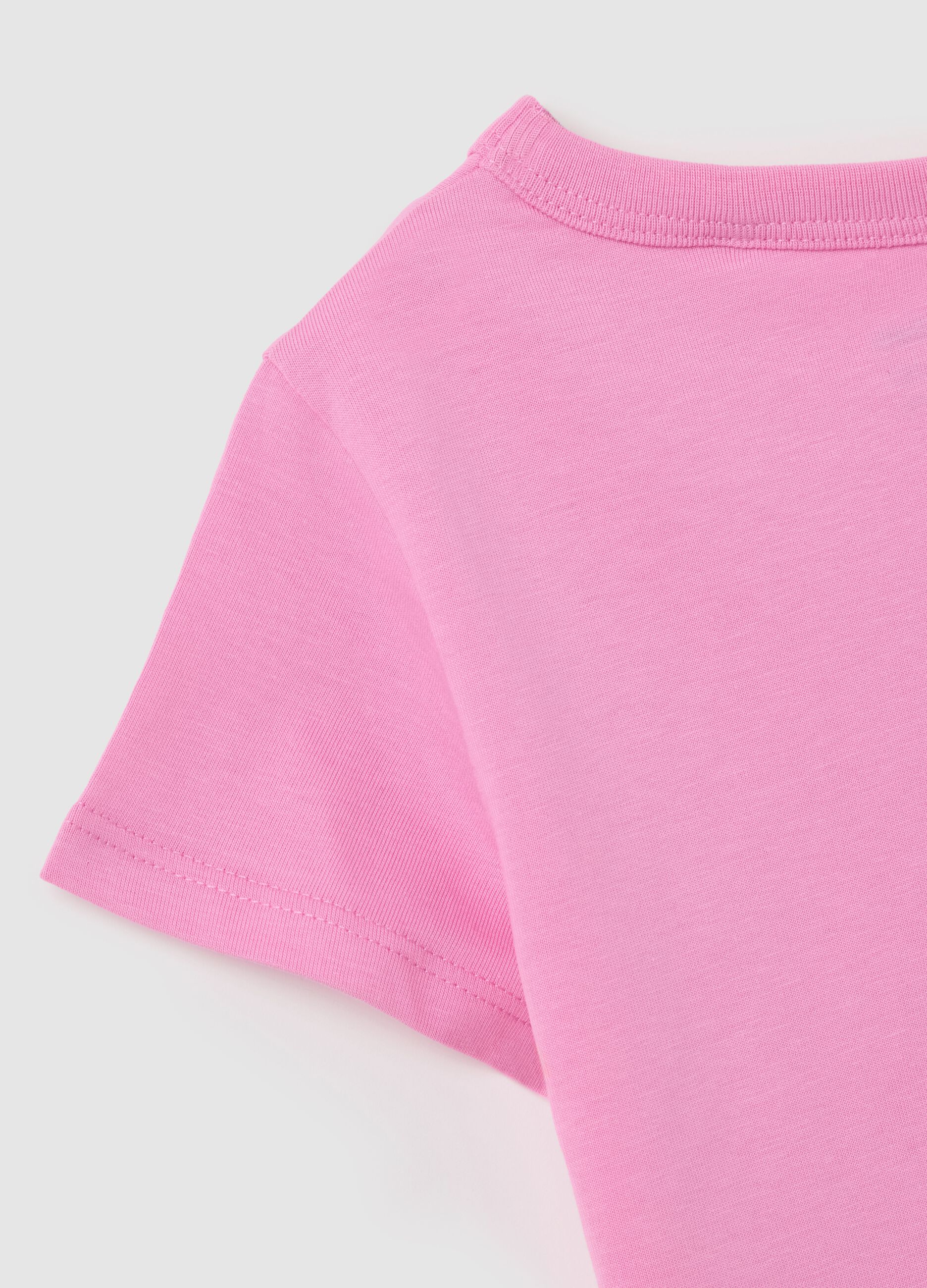 Pink cotton crew neck T-shirt for girls