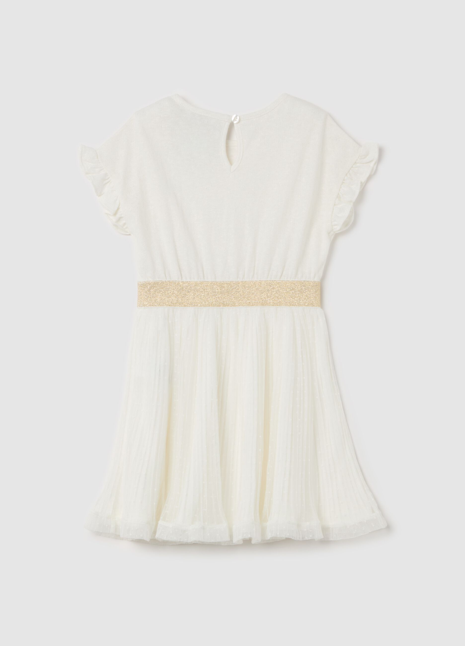 Dress with lurex and skirt in plumetis tulle