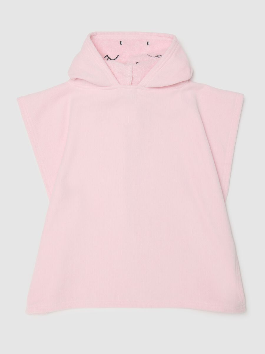 Baby girl's pink pure cotton poncho with unicorn-shaped hood_0