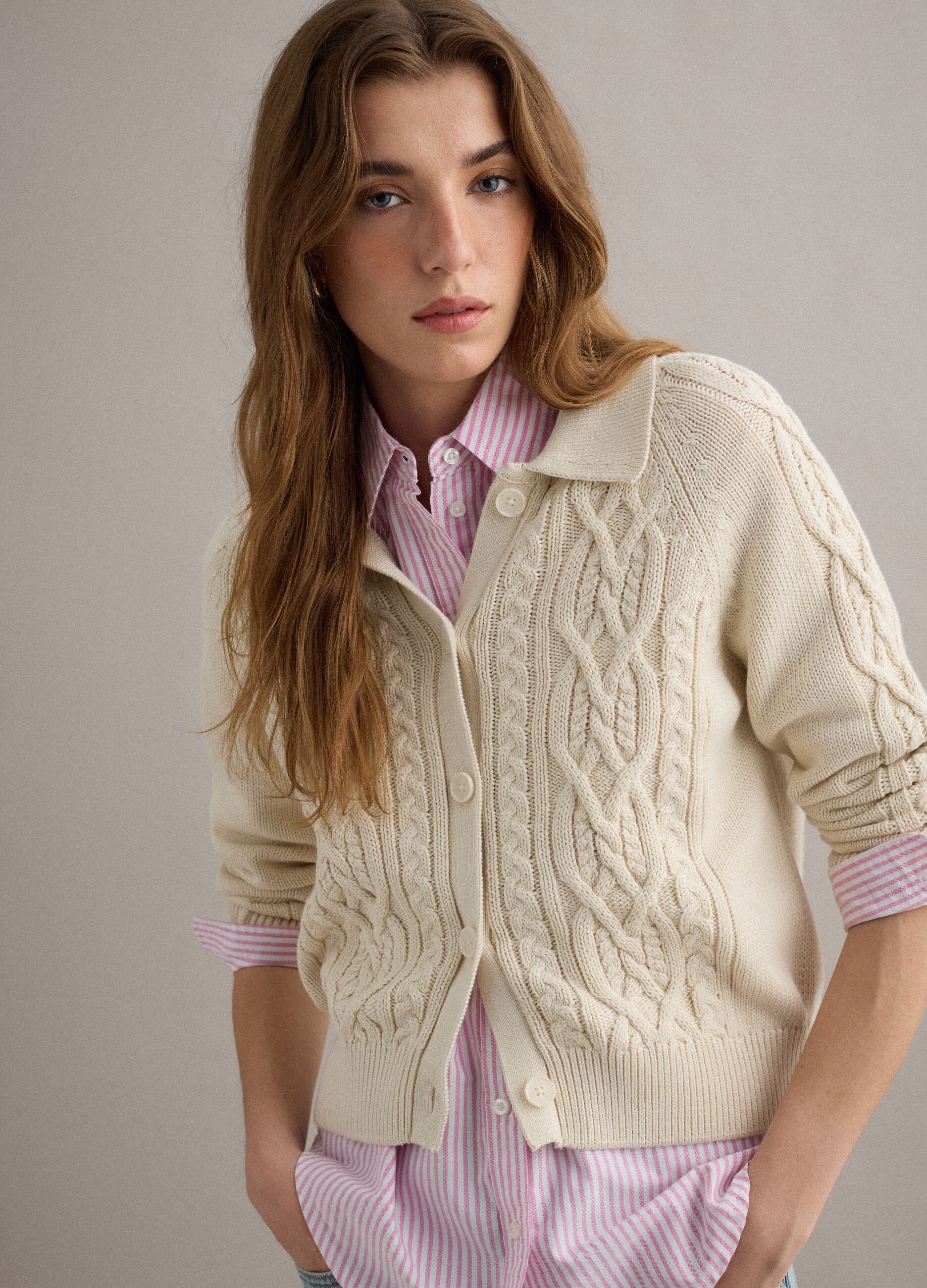 Beige pure cotton regular fit cardigan