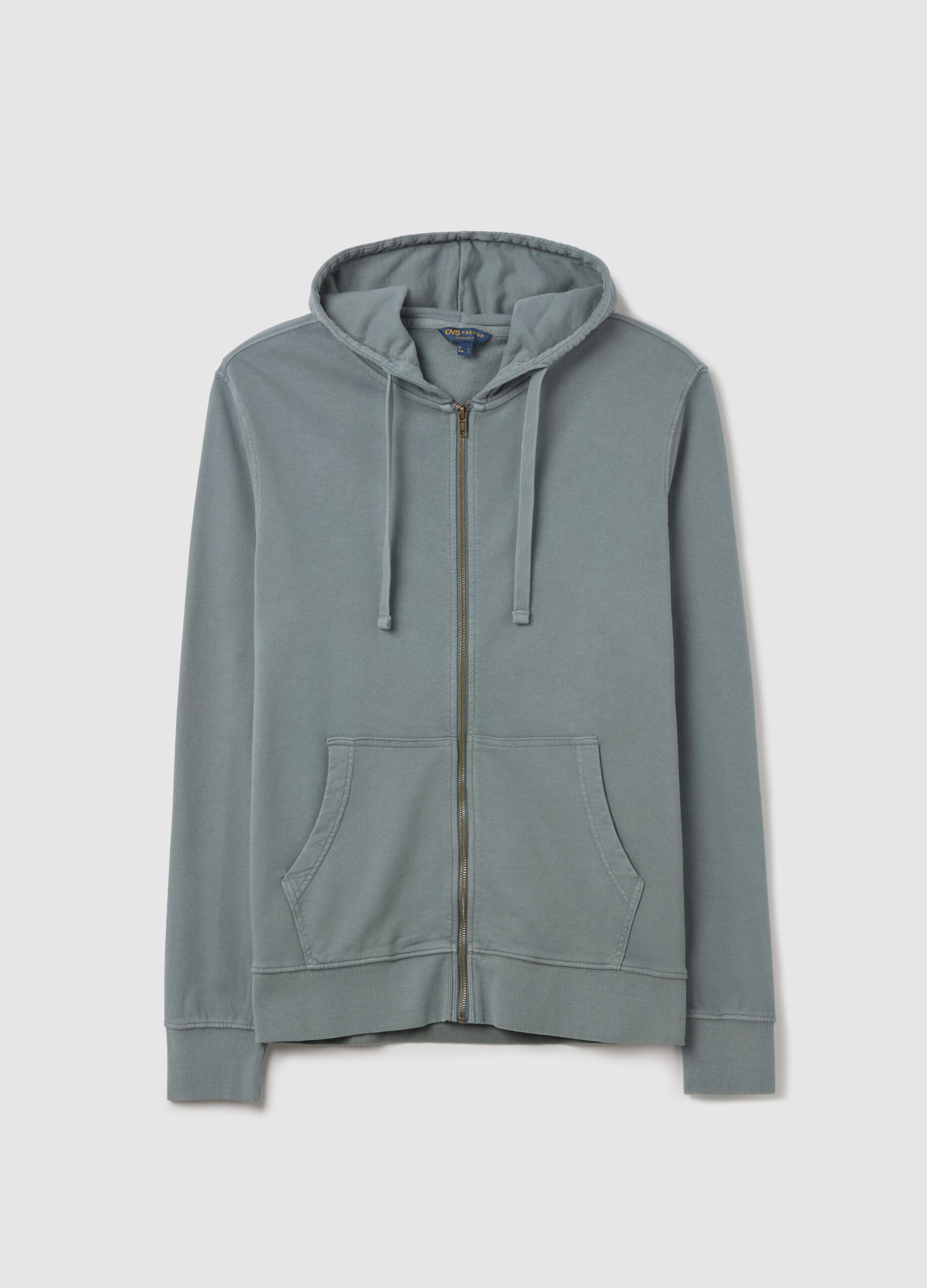 Full-zip sweatshirt in cotton with hood