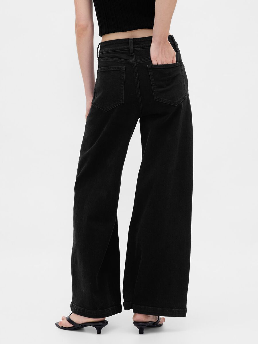 Black wide leg stretch cotton trousers_2