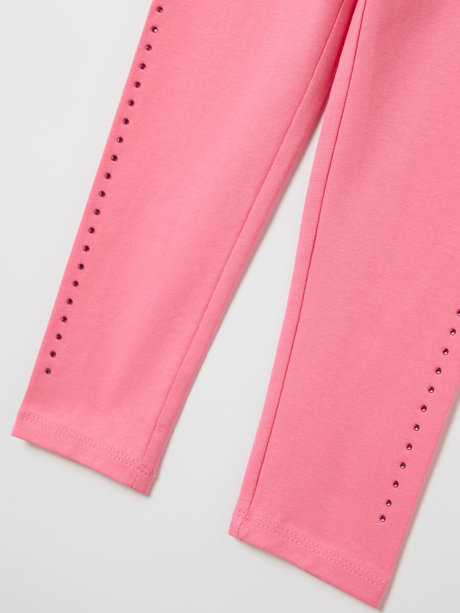 Stretch cotton leggings with diamanté motif_2