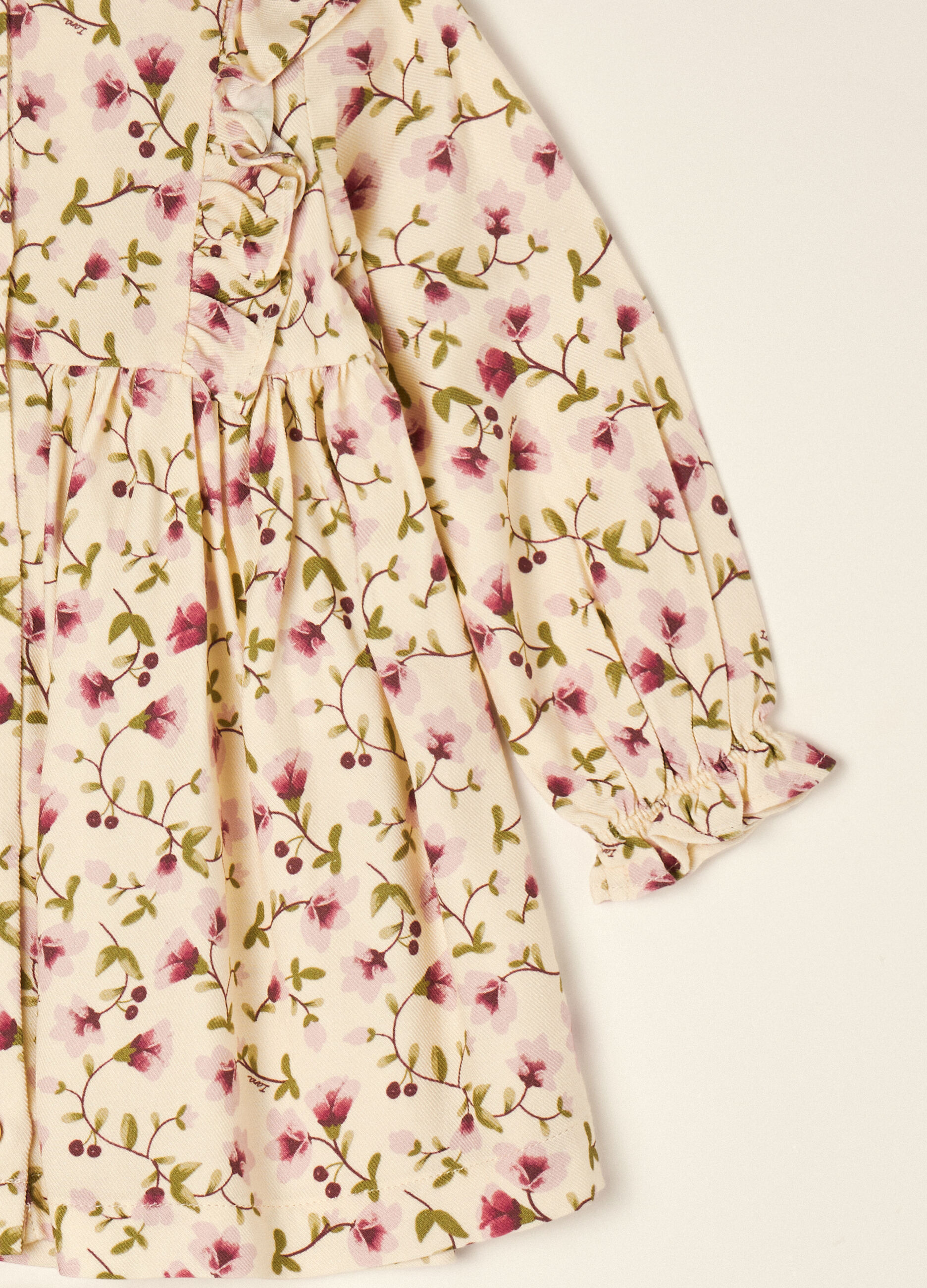 Beige pure viscose floral set with crew neck