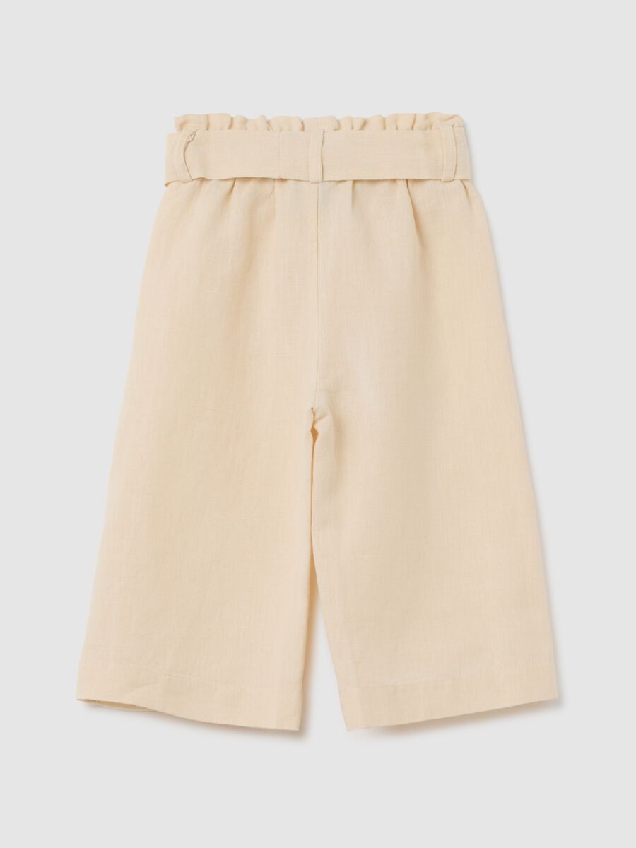Girls' beige wide-leg culotte trousers in linen blend_1