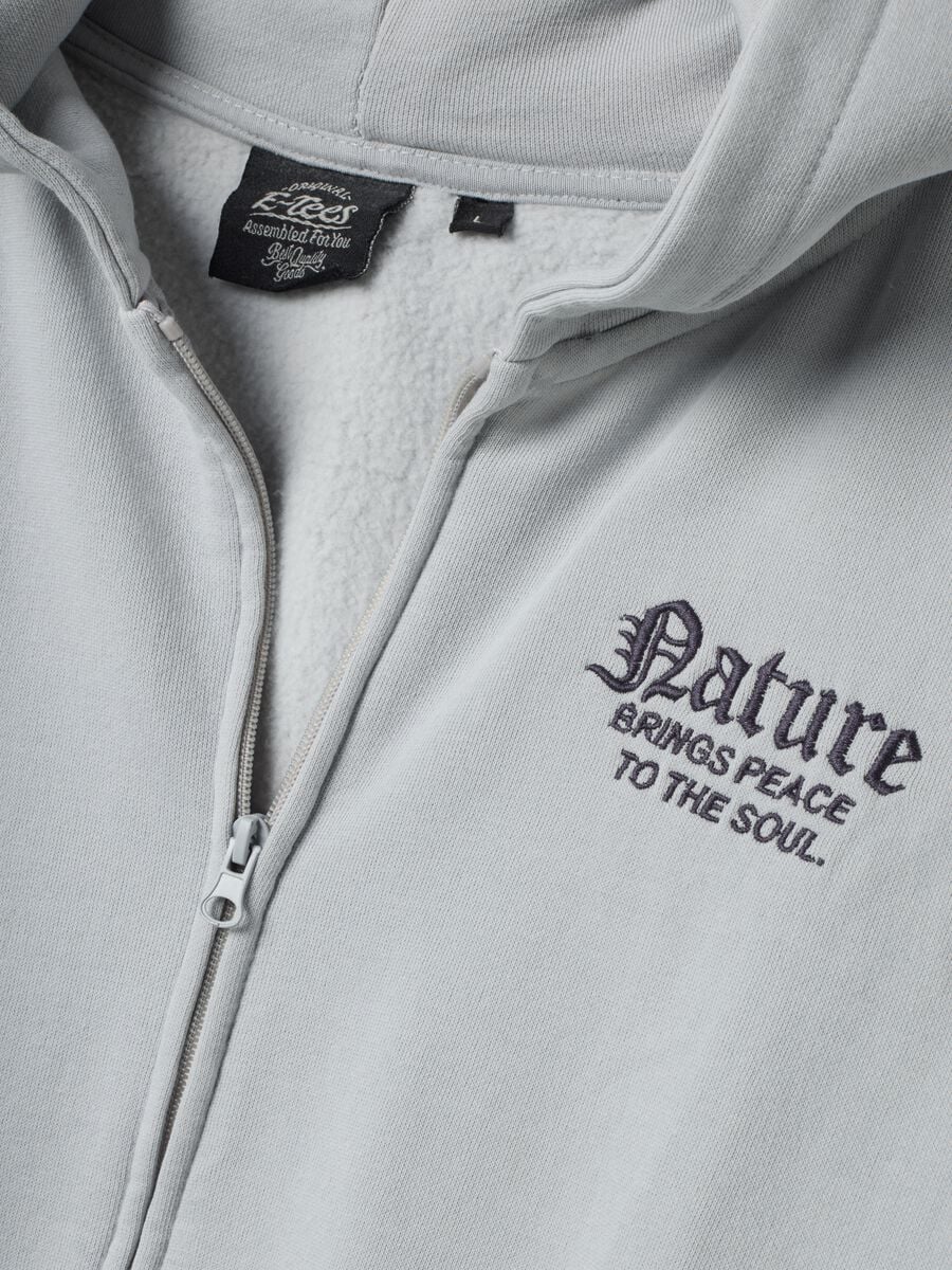 Felpa grigia in misto cotone con cappuccio e zip con stampa ramage_1