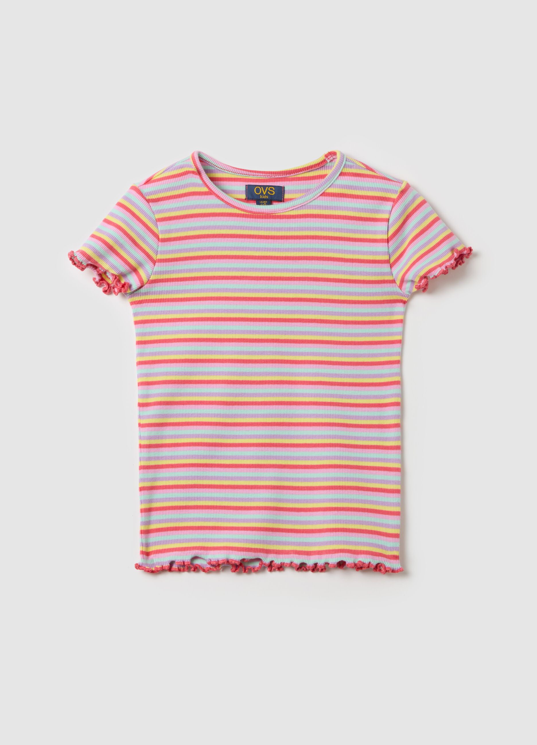 Ribbed T-shirt with striped pattern