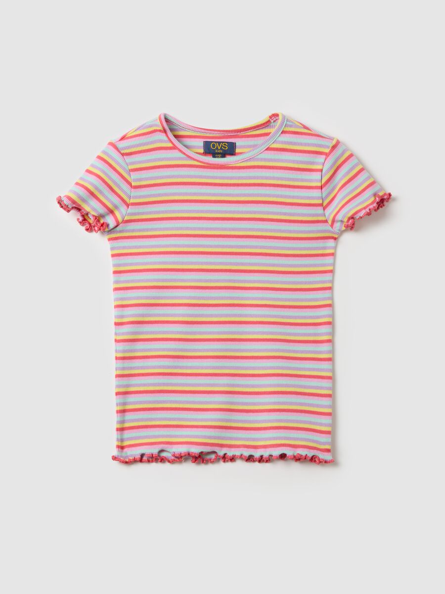 Ribbed T-shirt with striped pattern_0