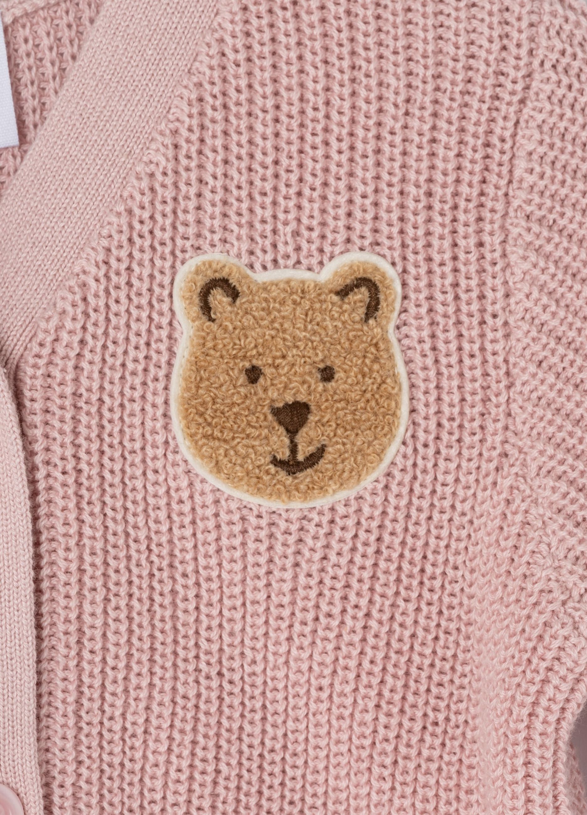 Pullover with V neck and bouclé teddy bear patch