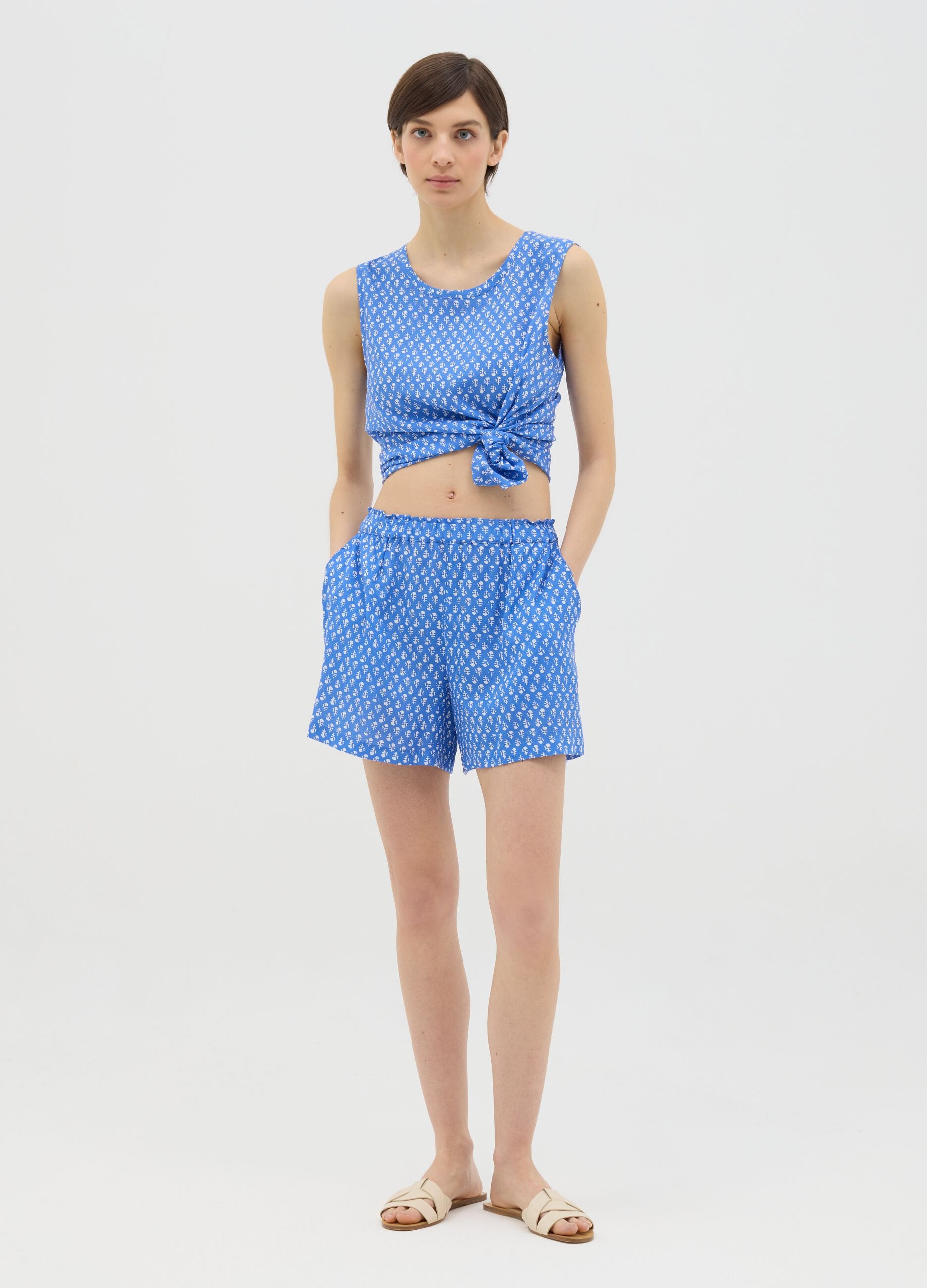 Sleeveless Blue Viscose Blouse