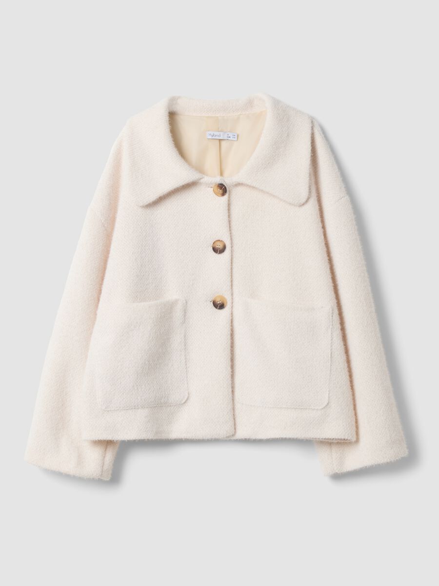 Cappotto bianco regular fit con collo ampio e bottoni_0