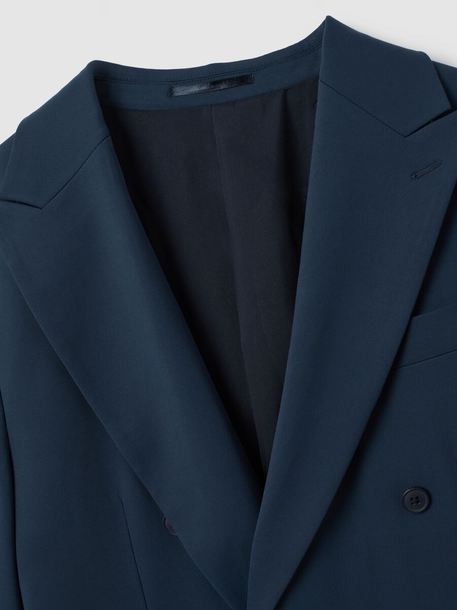 Blue Stretch Fabric Slim Fit Blazer_6