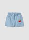 Girls&rsquo; light blue striped cotton-blend shorts with cherry embroidery_0
