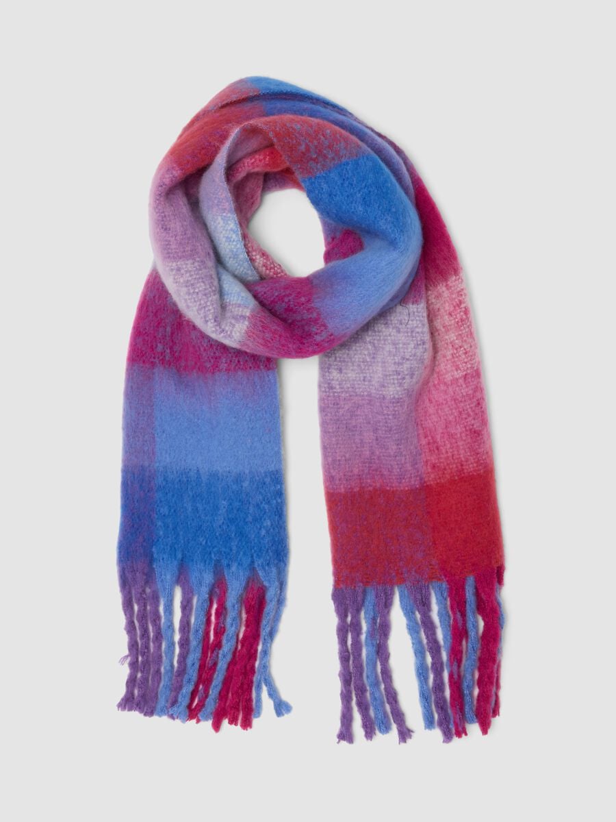 Sciarpa rosa in misto lana con frange_0
