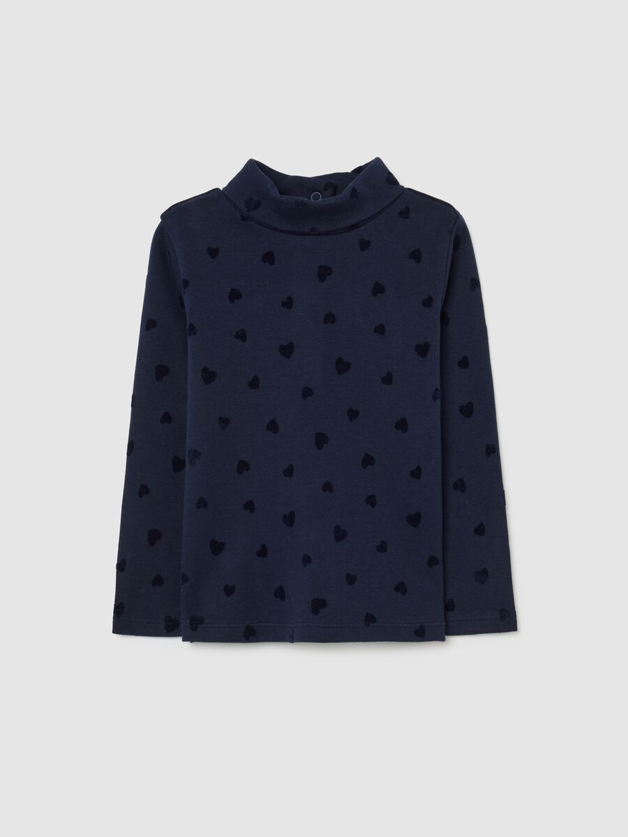 Blue girl's regular fit pure cotton top with heart prints_0