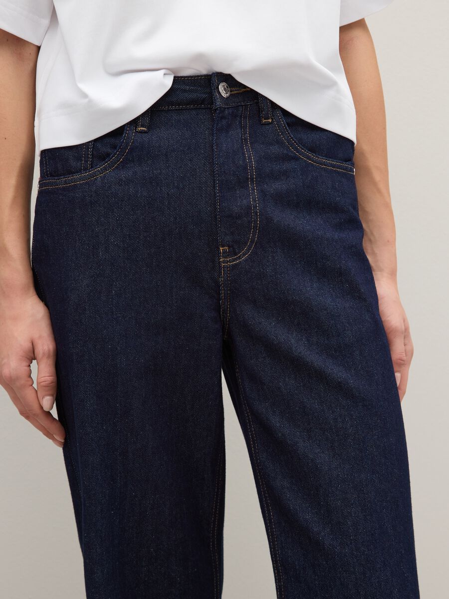 Regular fit blue denim pure cotton trousers_3
