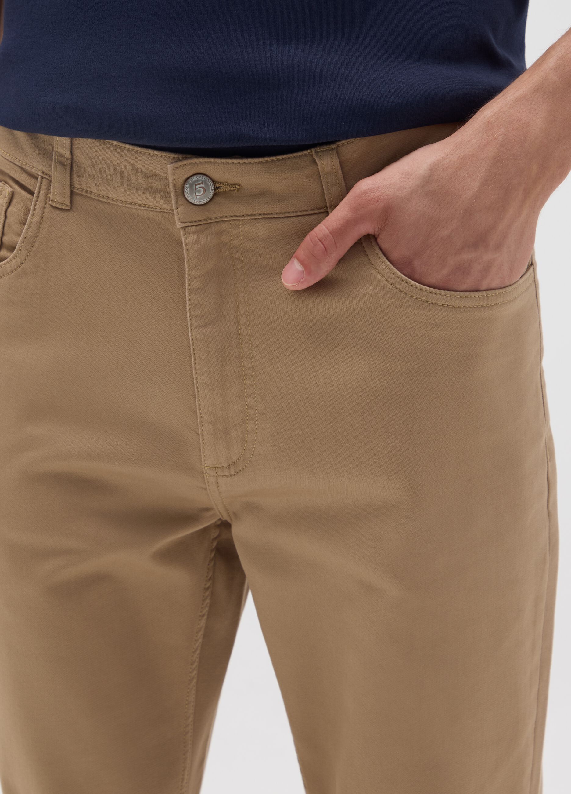 Slim fit beige cotton trousers