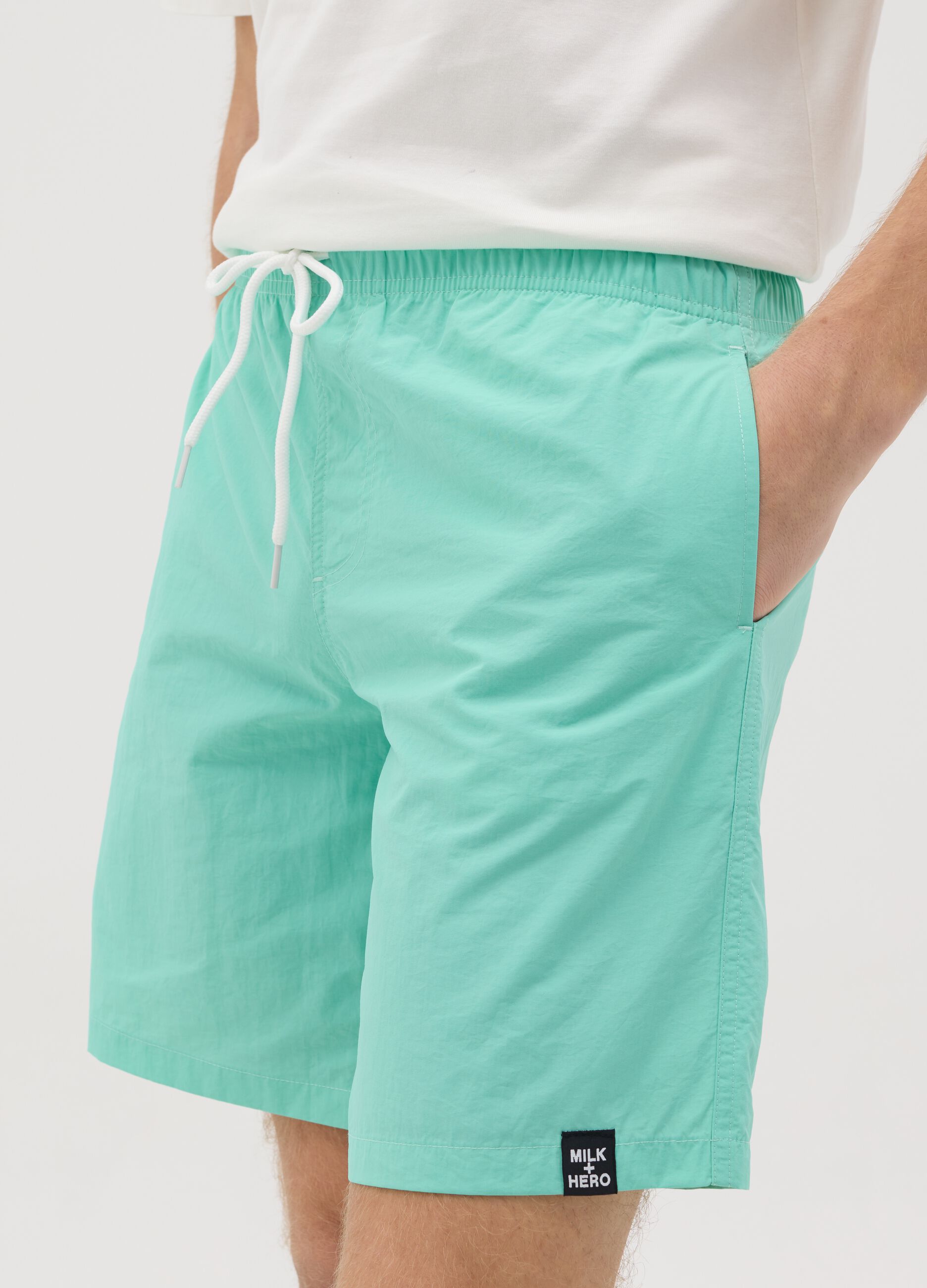 Boxer da uomo in misto verde regular fit con elastico e coulisse