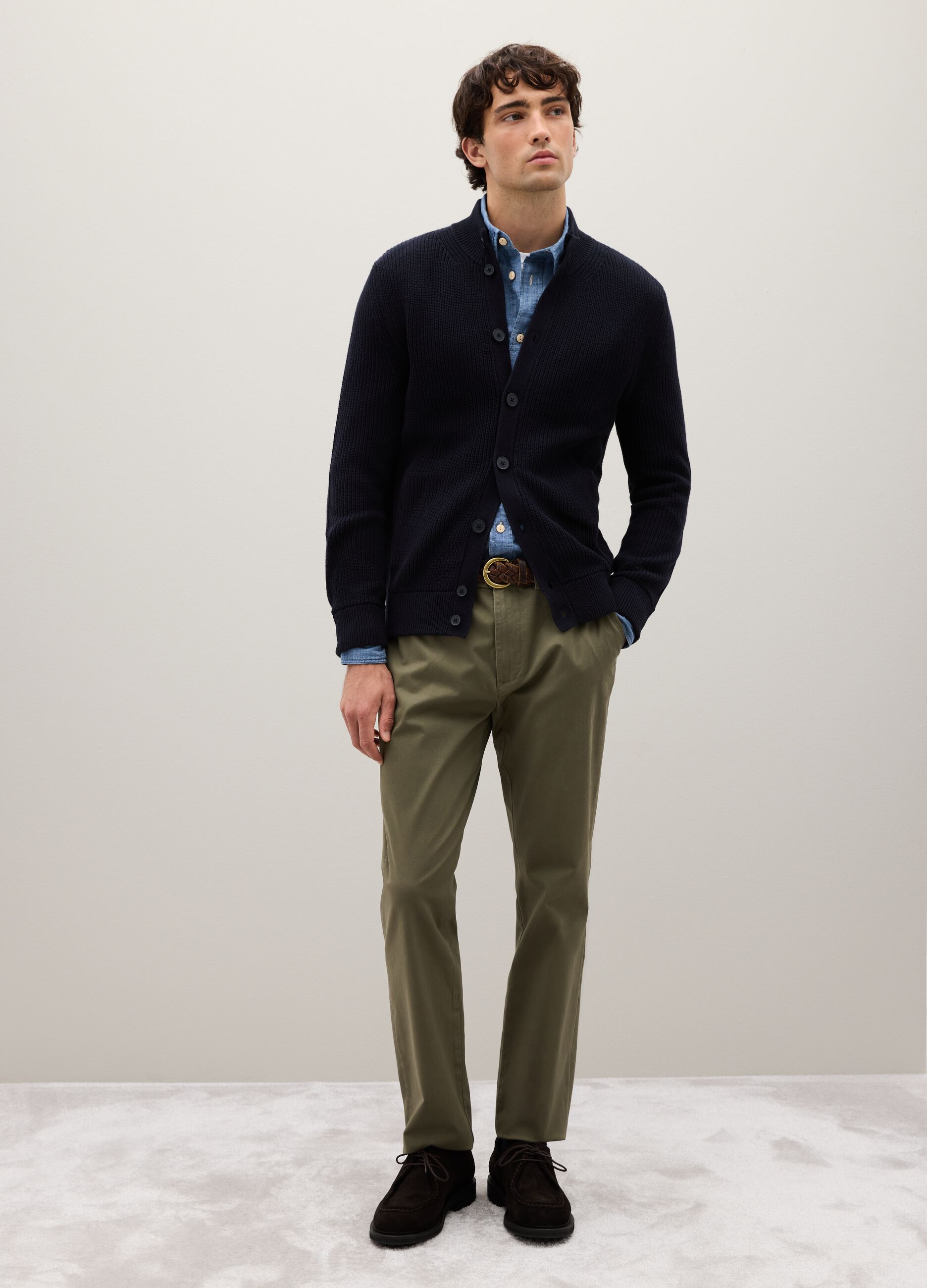 Green stretchy cotton trousers in regular fit