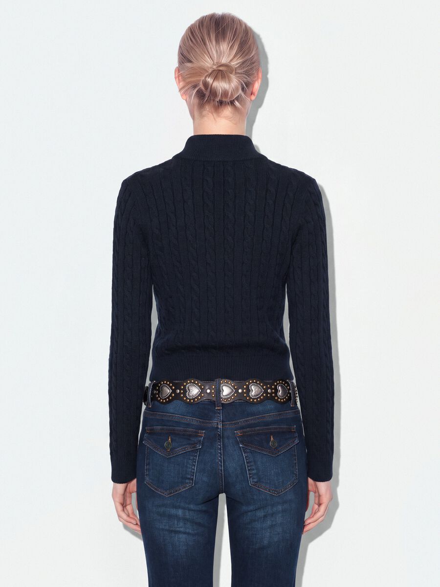 Cardigan blu scuro in misto viscosa con collo polo fitted_2
