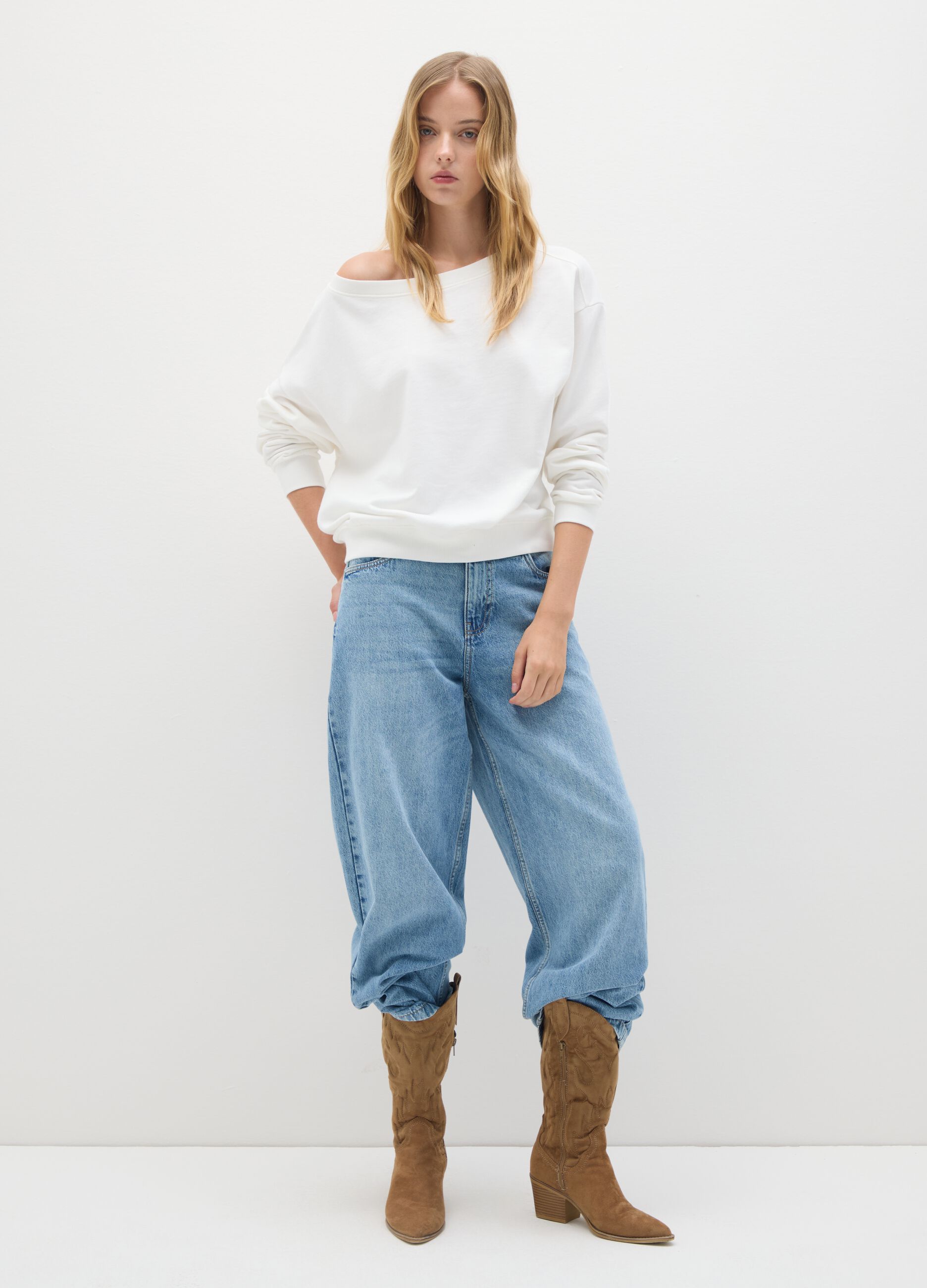 Felpa in puro cotone bianca regular fit