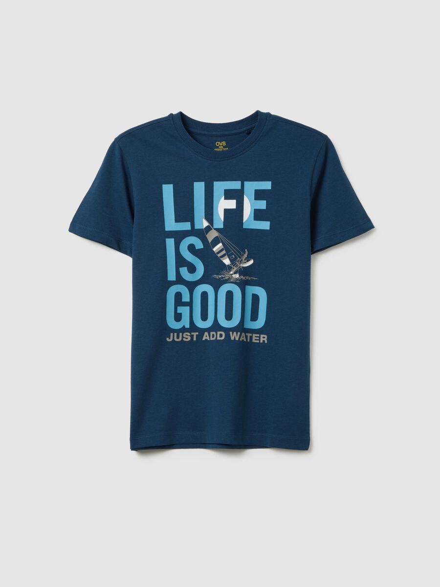 Boys' blue pure cotton regular fit T-shirt with print_0