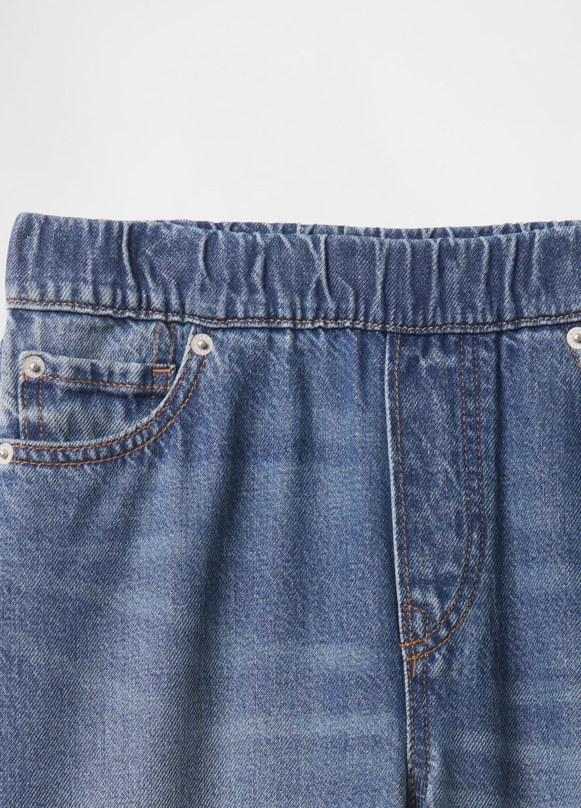Wide Blue Denim Jeans with Elastic Waist