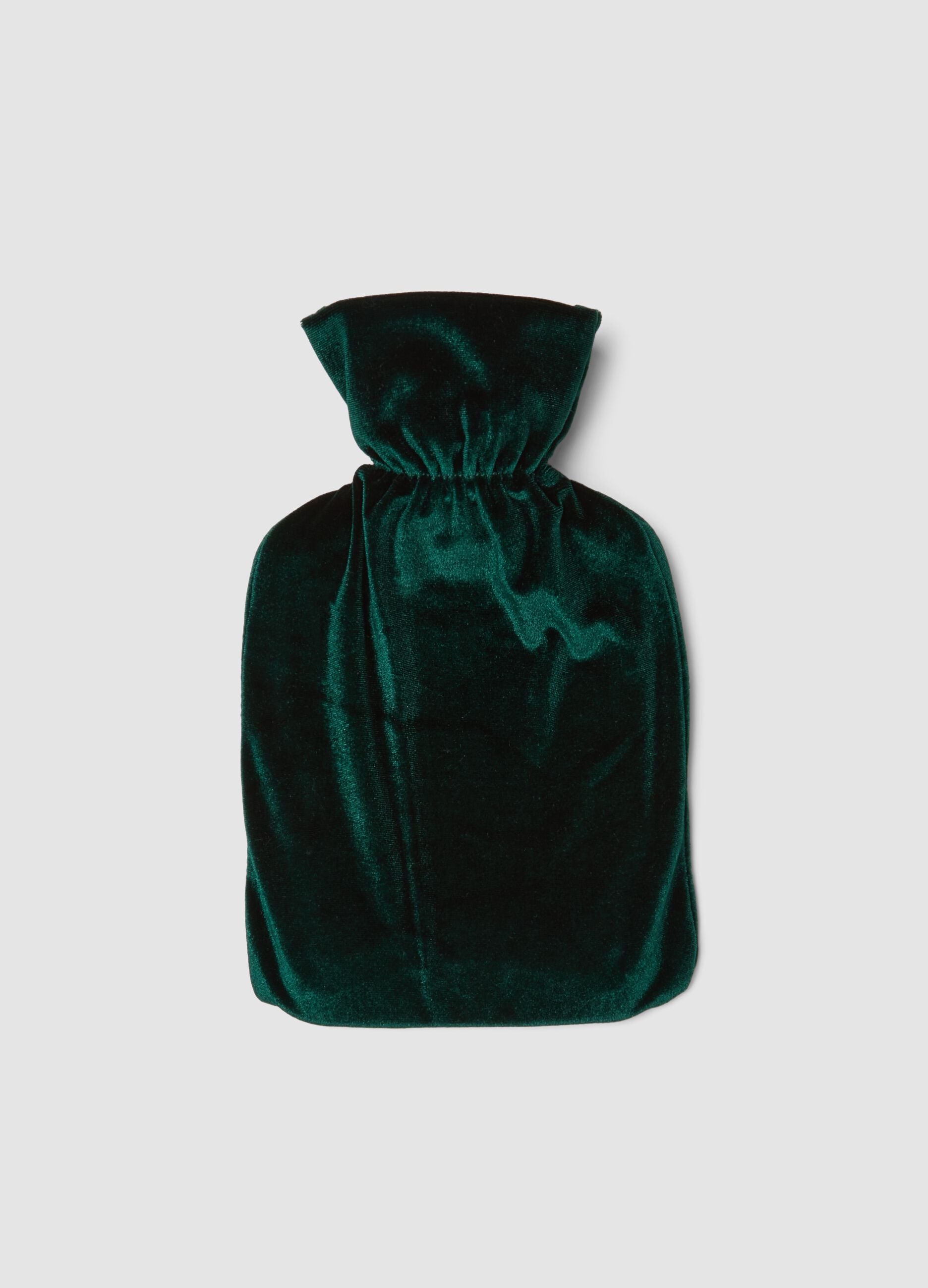Green and pink hot water bottle with decorative embroidery