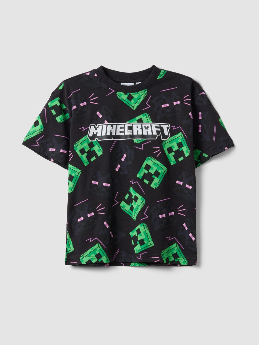 T-shirt multicolor in puro cotone da bambino con stampe Minecraft_0