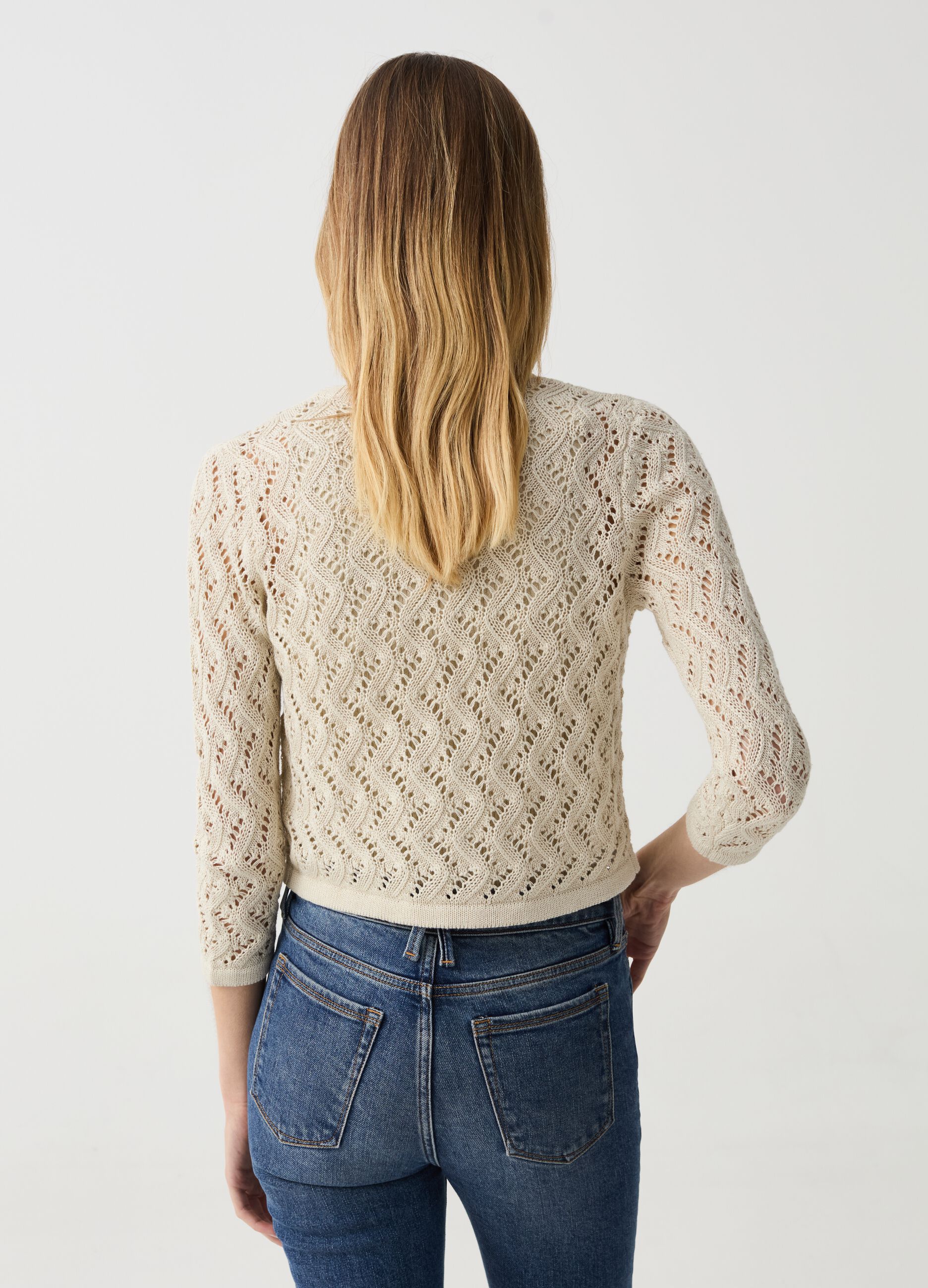 Cropped crochet cardigan in lurex