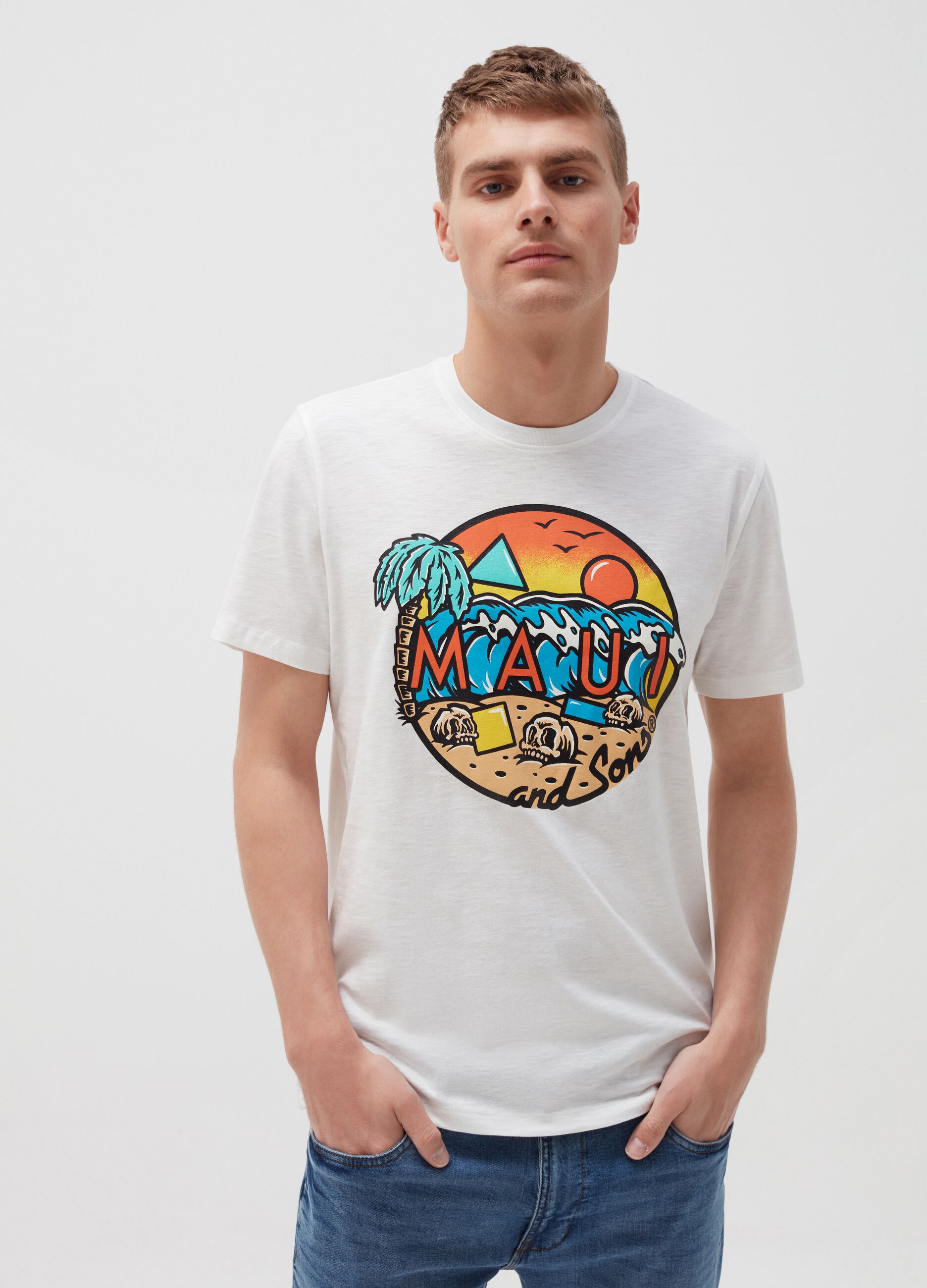 Cotton T-shirt with Maui and Sons print