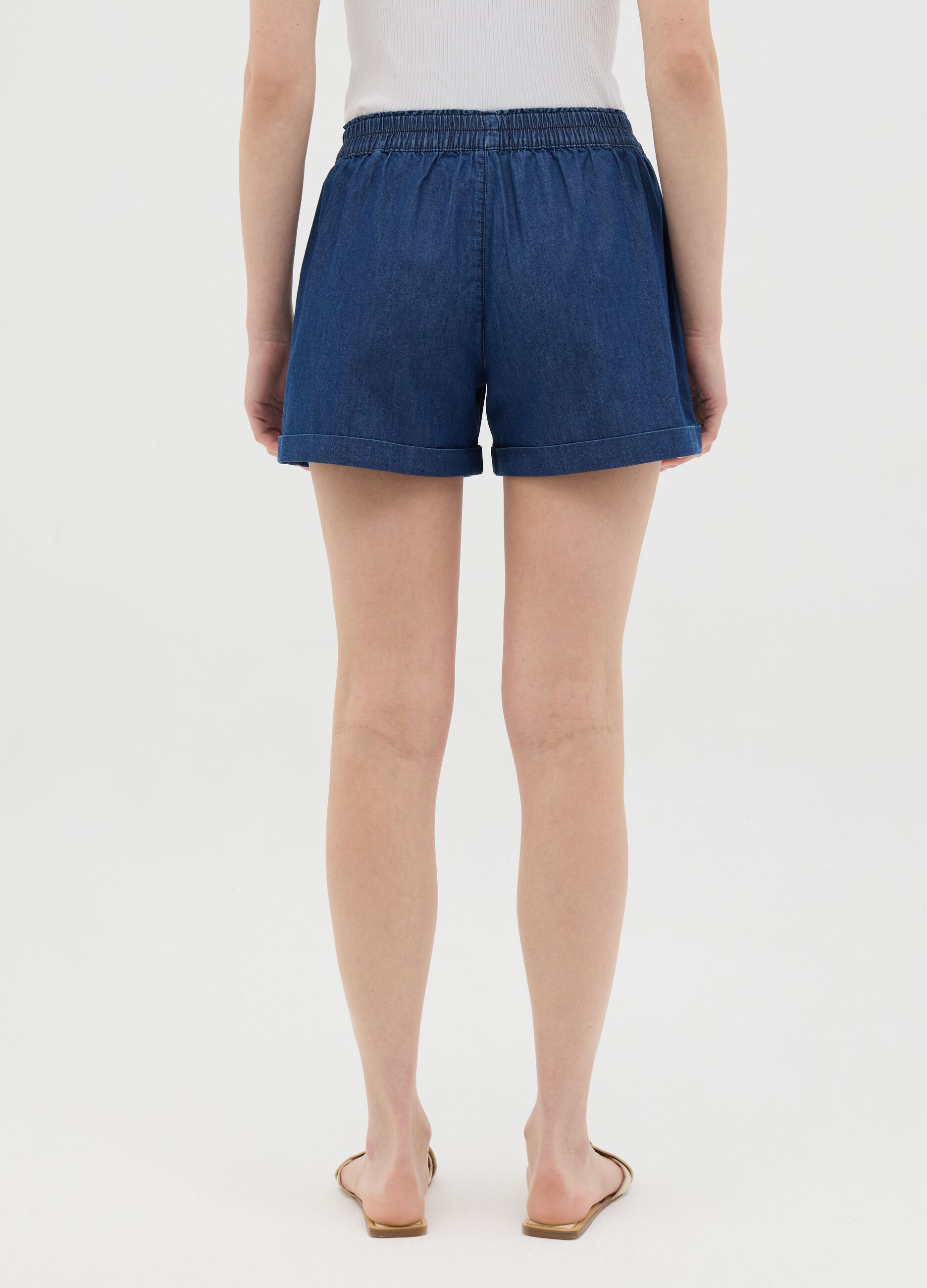 Shorts da donna in puro cotone blu baggy