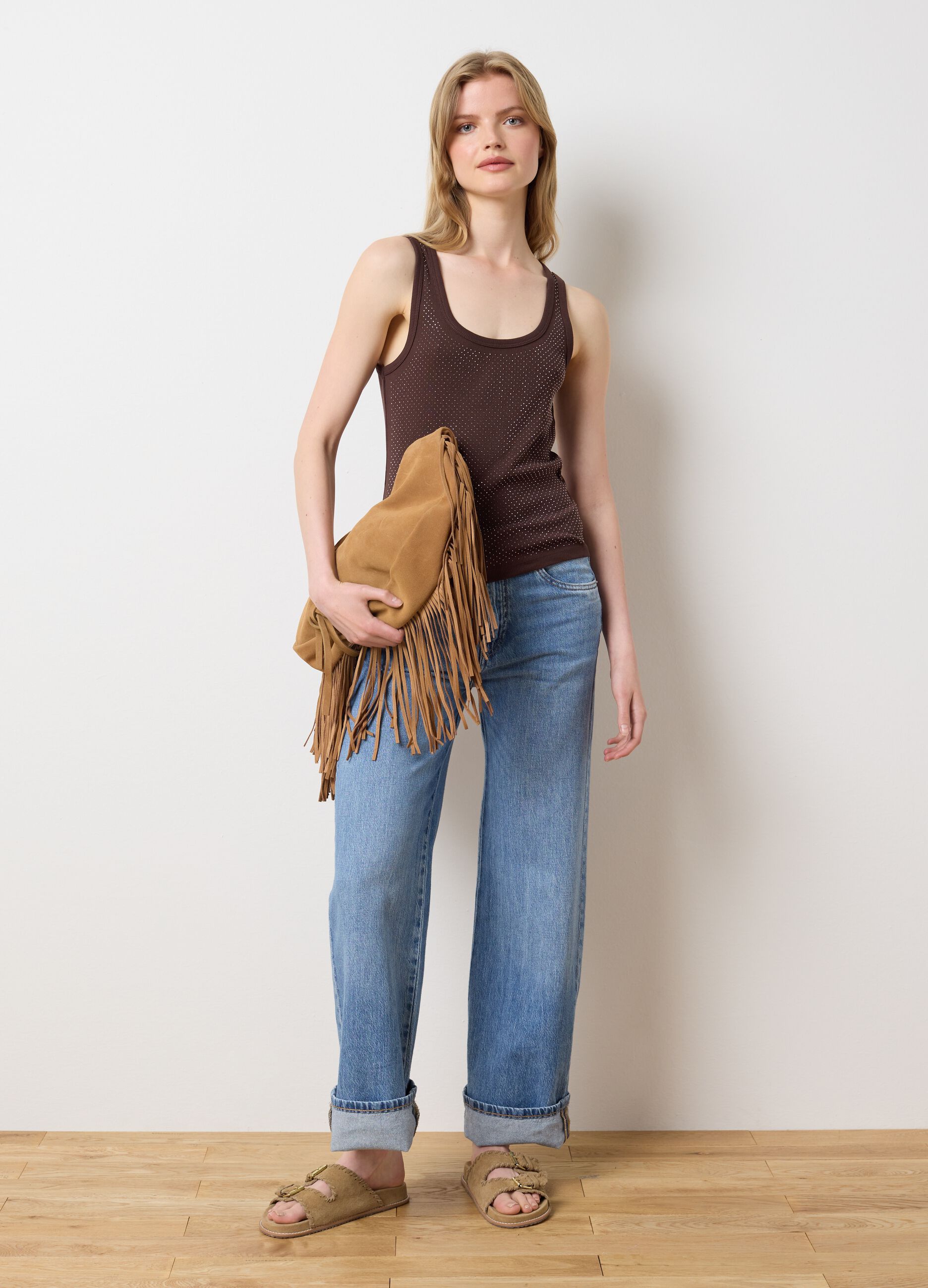 Women's Beige Mix Fitted Vest
