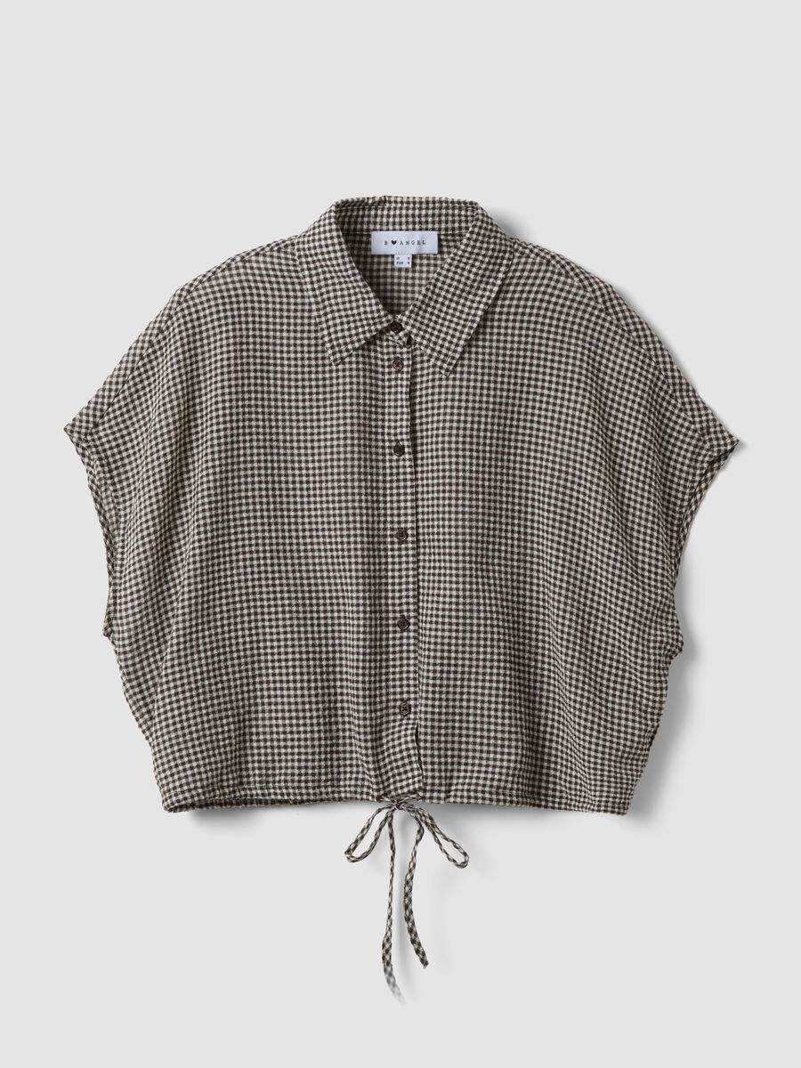 Multicoloured gingham cropped stretch-cotton shirt_0