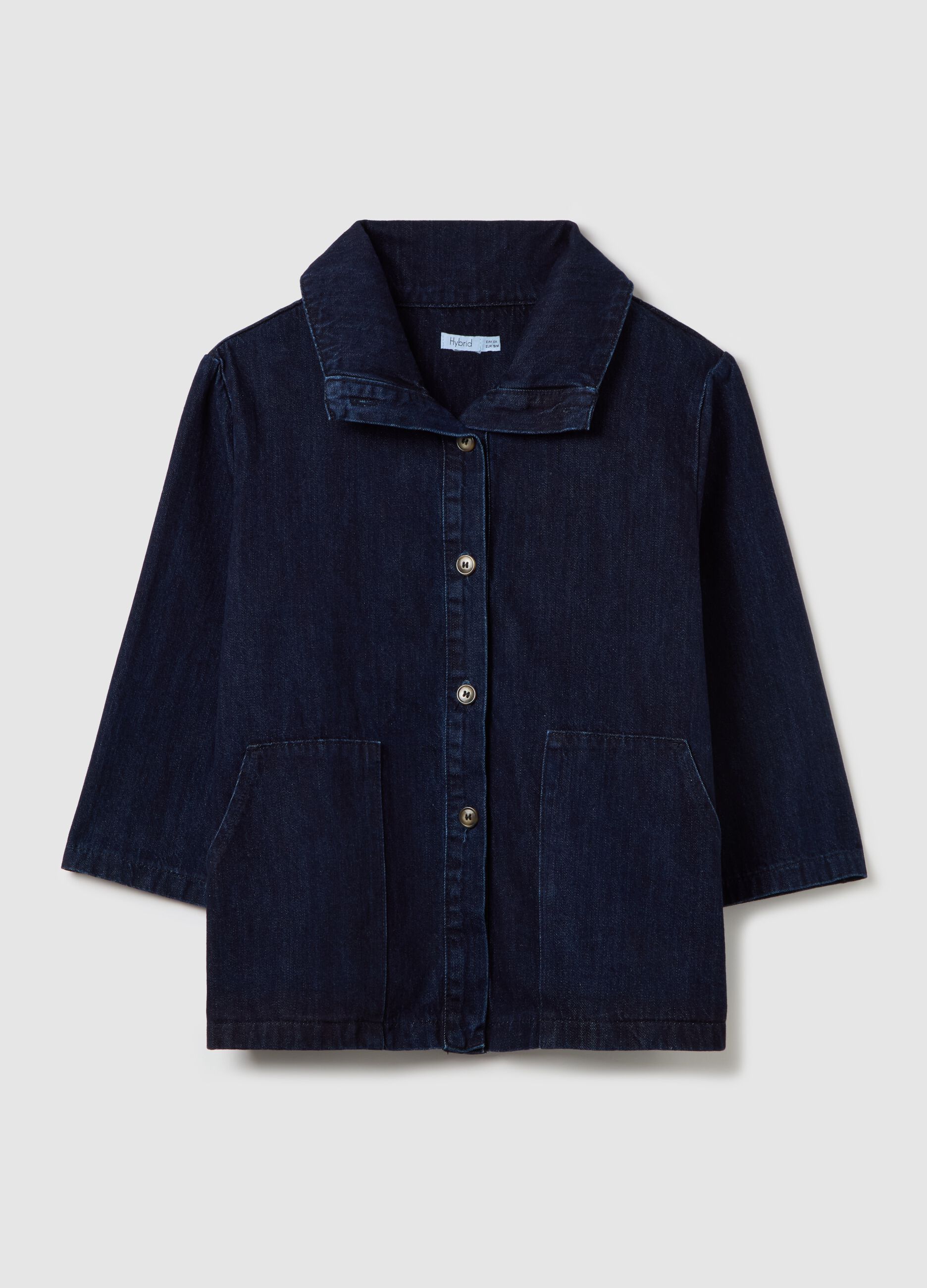 Short denim jacket with three-quarter sleeves