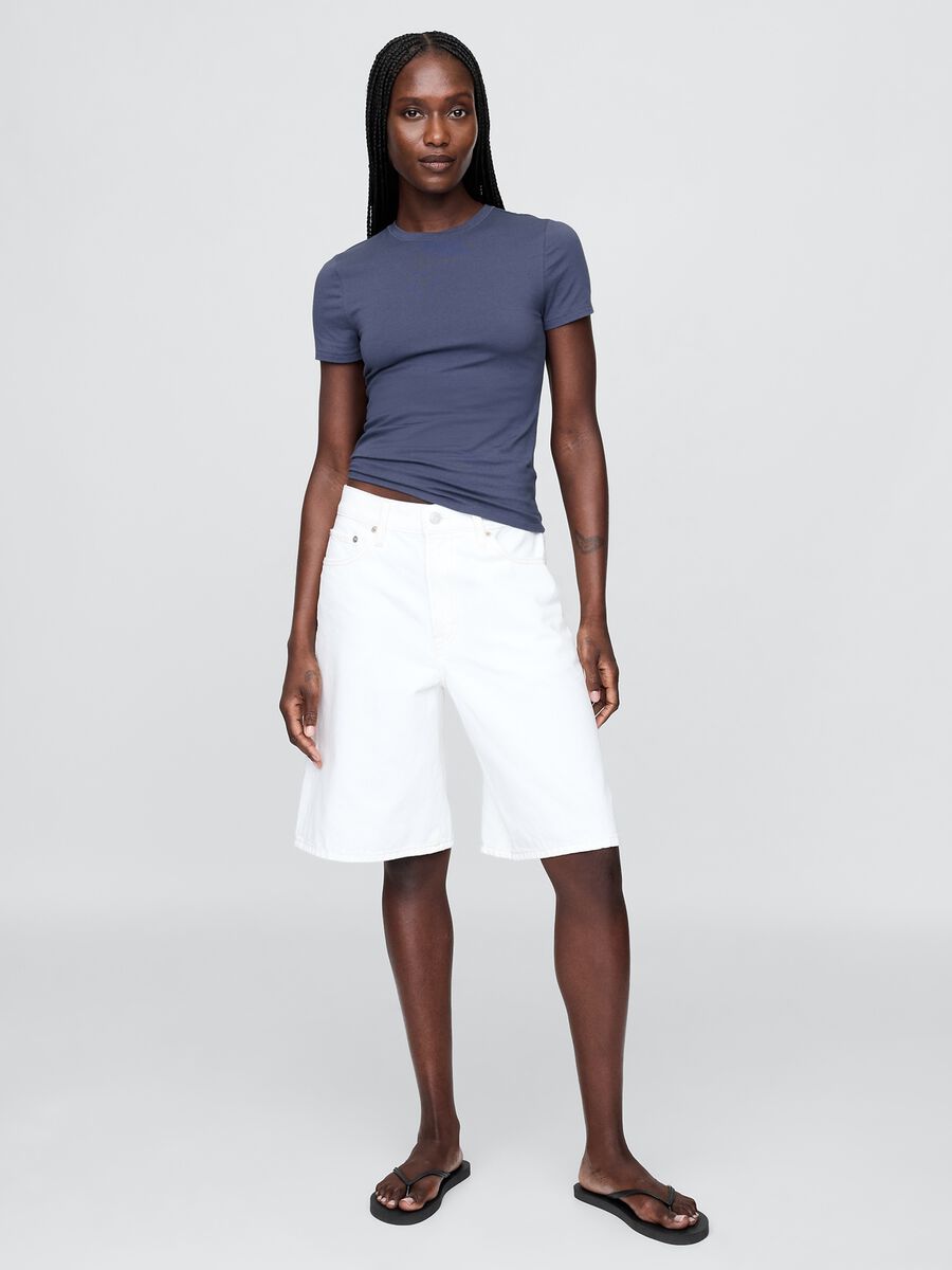 T-shirt blu elasticizzata a maniche corte_1