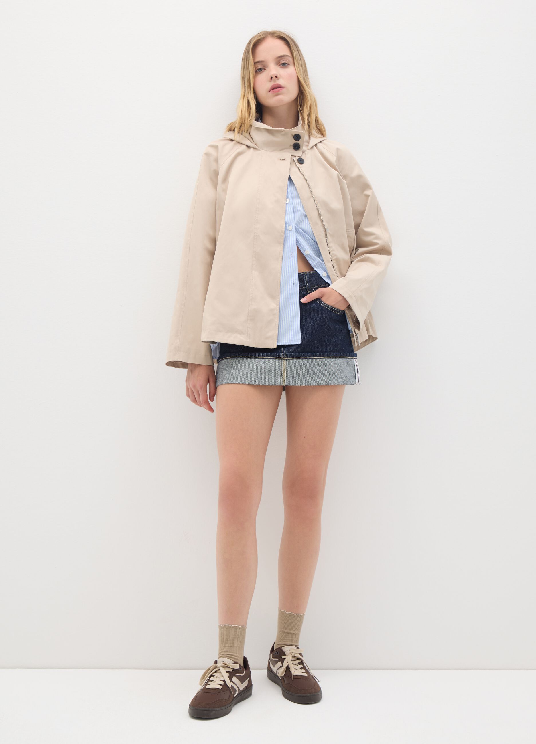 Beige cotton blend jacket regular fit