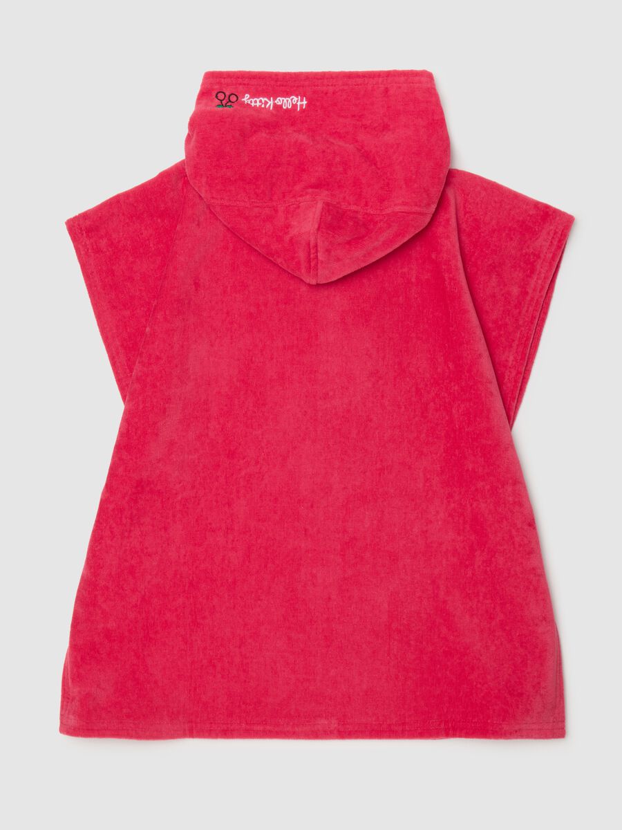 Girls' pure cotton red poncho with hood featuring Hello Kitty print_1