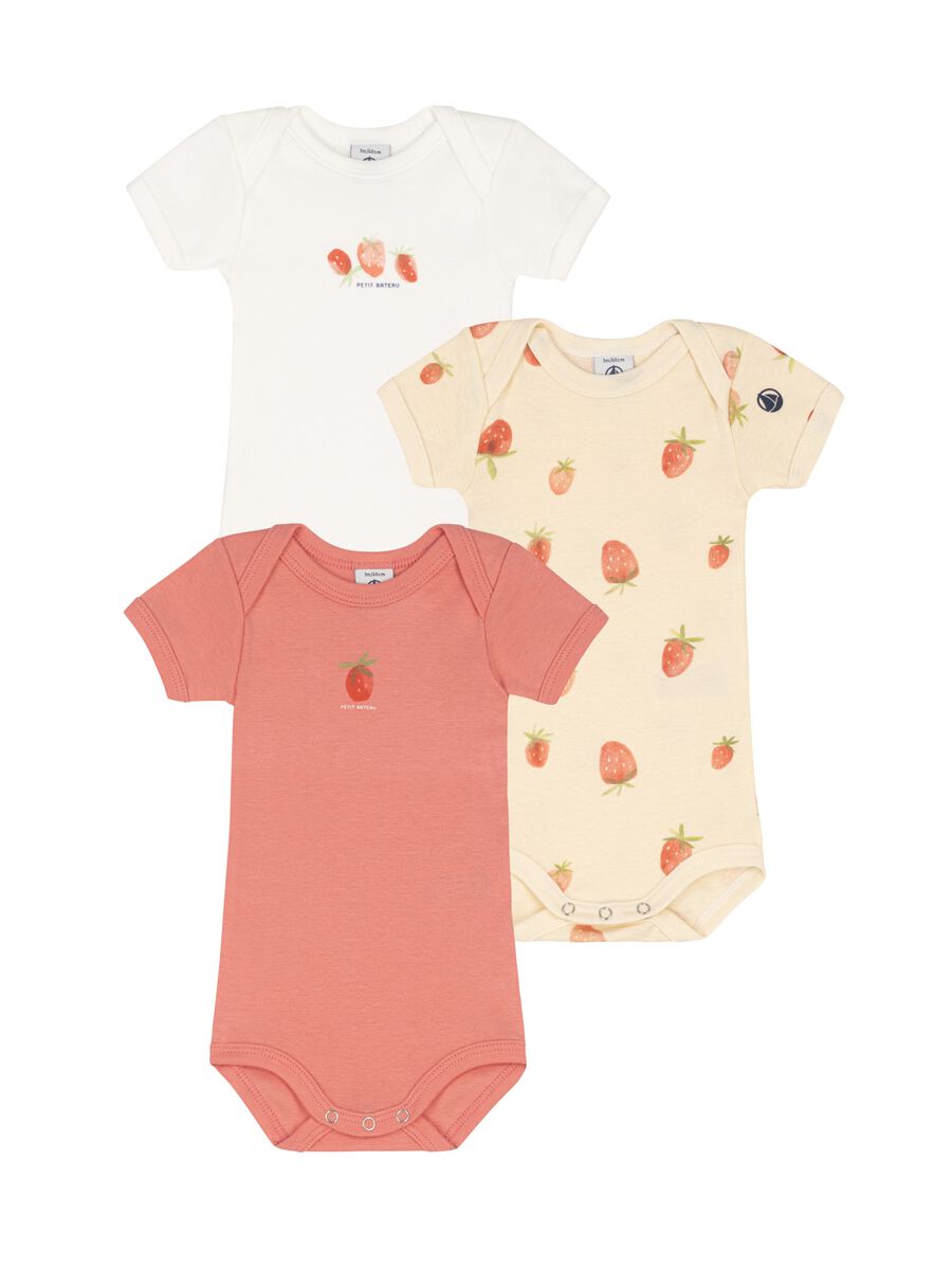 Three-pack bodysuits with short sleeves and strawberries print_0