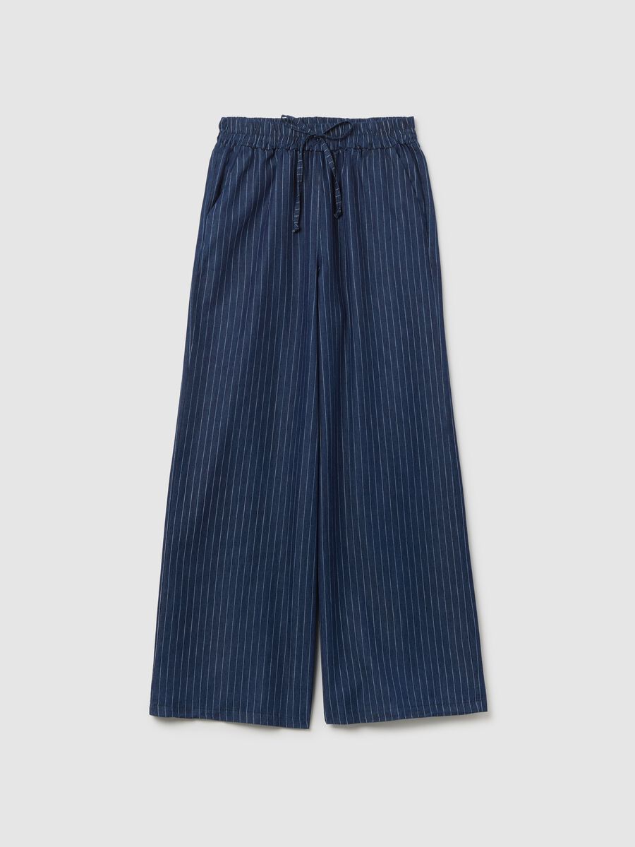 Women's blue pure cotton regular fit trousers_4