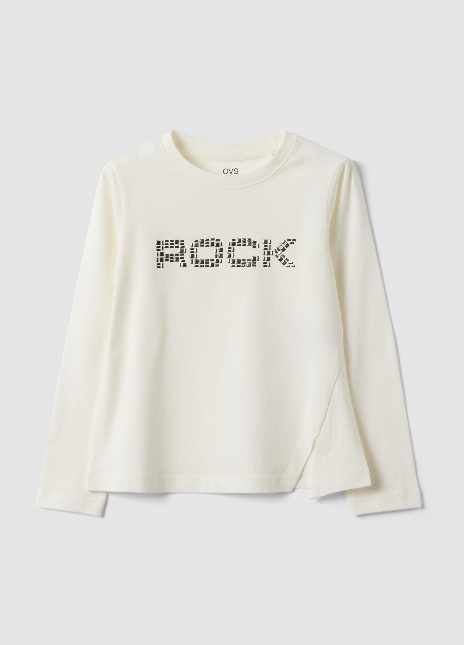 White stretch cotton T-shirt with stud print for girls