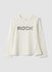White stretch cotton T-shirt with stud print for girls_0