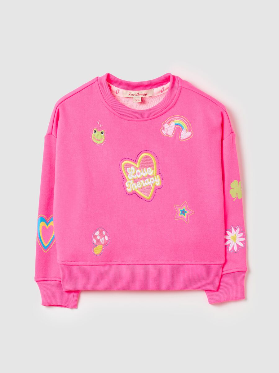 Sweatshirt with round neck, print and embroidery_0