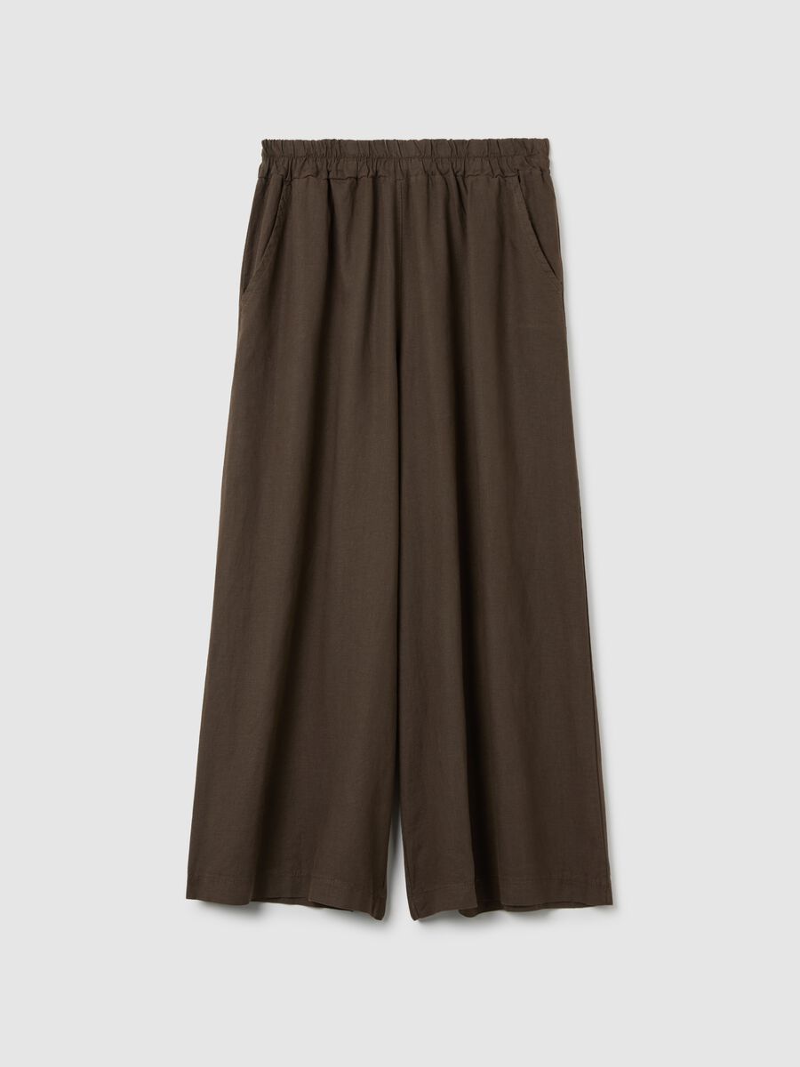 Brown wide-leg linen blend trousers_4