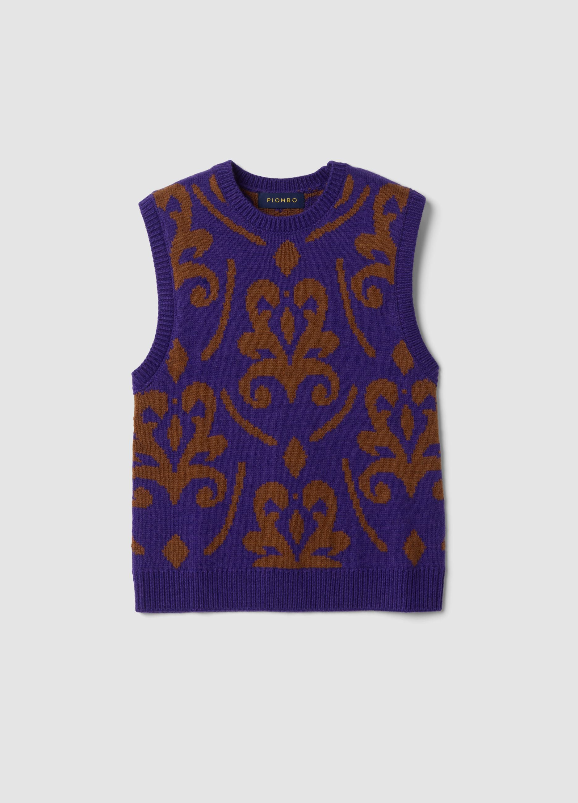 Purple and brown crew-neck wool-blend gilet