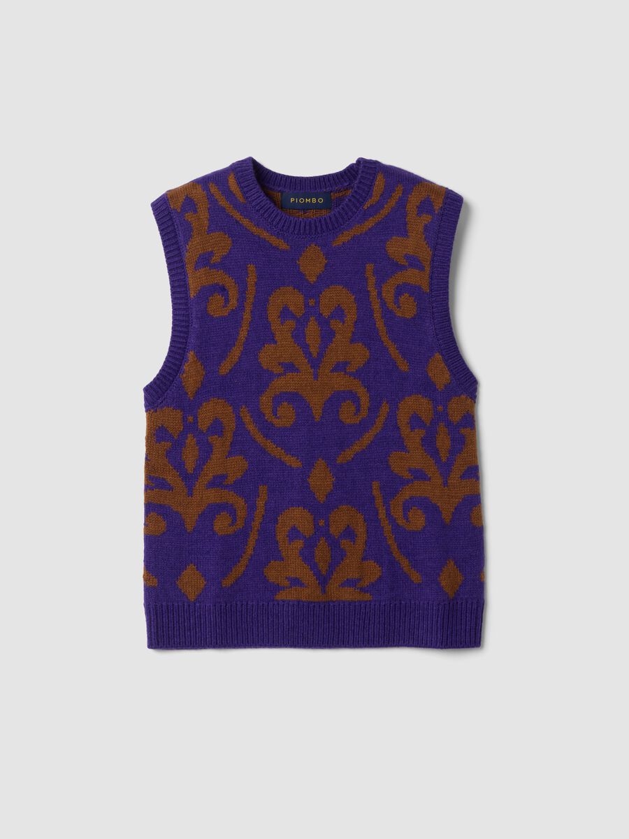 Purple and brown crew-neck wool-blend gilet_0