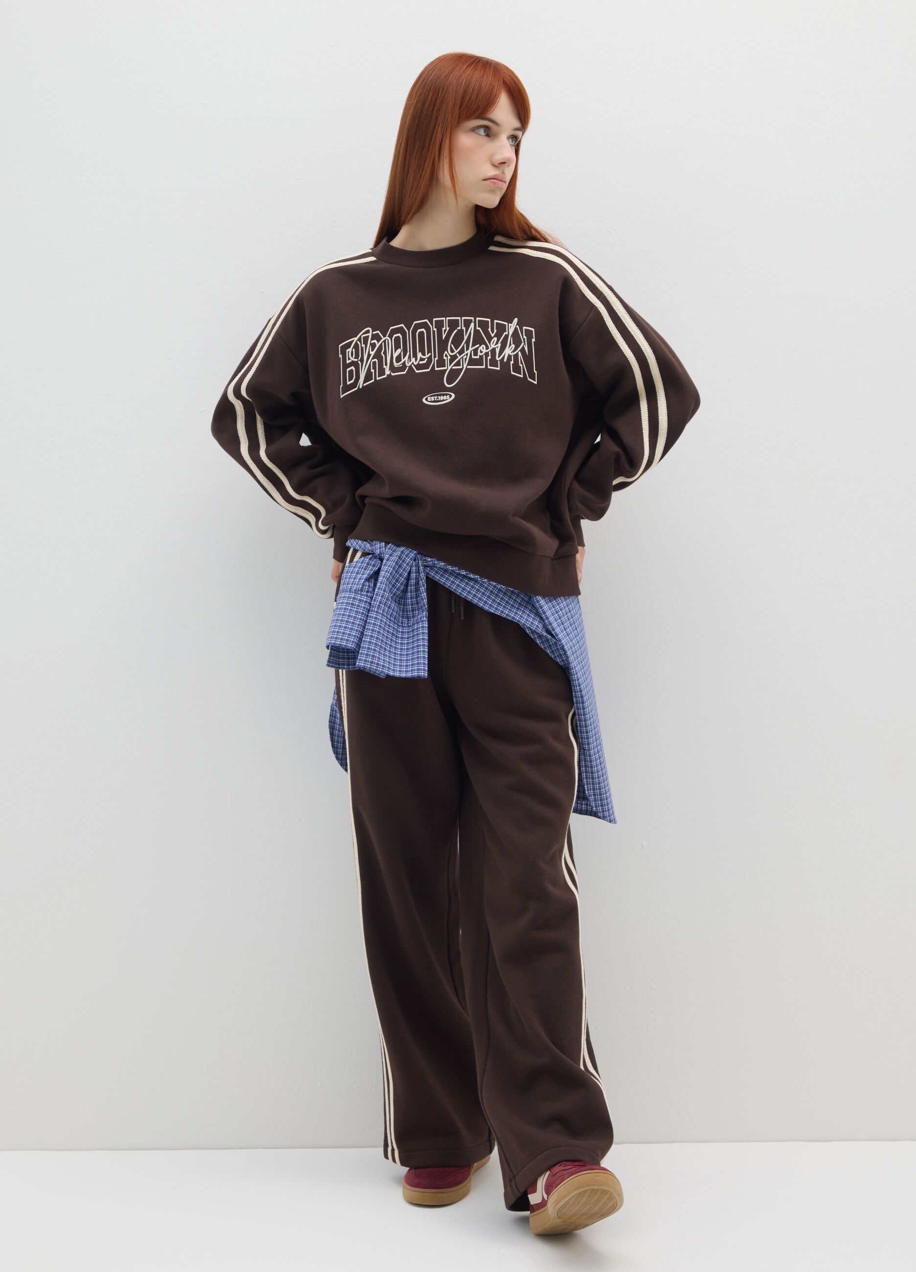 Brown Cotton Blend Wide Leg Trousers